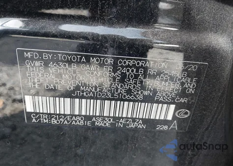 2020 Lexus Is 300 from USA, damaged, VIN JTHGA1D23L5106638